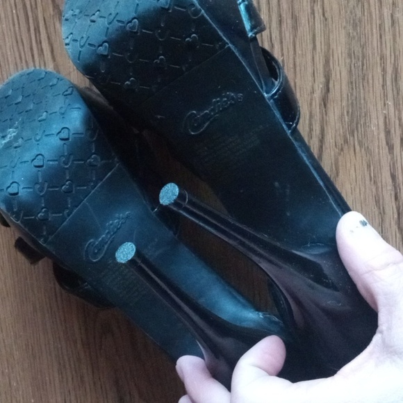 CANDIES BLACK OPEN TOE ZIP BACK STILETTOS 7.5 BLACK - Picture 4 of 7